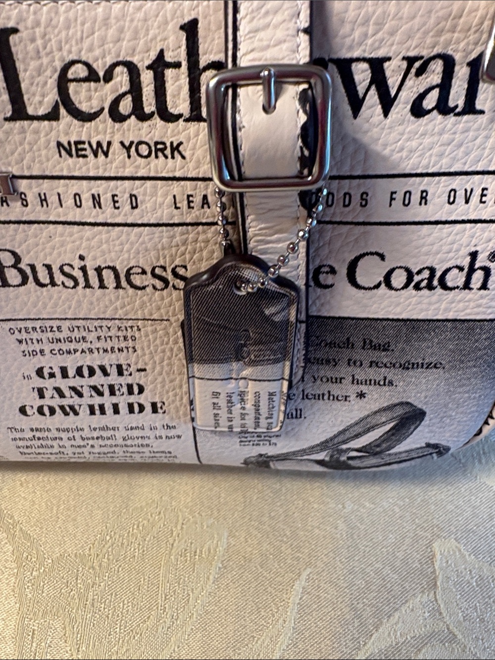 Coach Cream Newspaper-Print Shoulder Bag - Picture 3 of 7